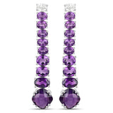 18K White Gold Plated 7.58 Carat Genuine Amethyst and White Topaz .925 Sterling Silver Earrings