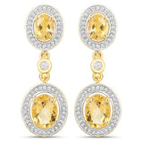 18K Yellow Gold Plated 5.70 Carat Genuine Citrine and White Topaz .925 Sterling Silver Earrings
