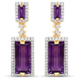 18K Yellow Gold Plated 6.01 Carat Genuine Emerald and White Topaz .925 Sterling Silver Earrings