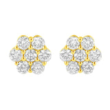 14K Yellow Gold 1/2 Cttw Brilliant Round Cut Diamond Floral Cluster Stud Earrings with Pushbacks (J-K Color, VS2-SI1 Clarity)