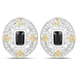 0.93 Carat Genuine Blue Sapphire and White Diamond .925 Sterling Silver Earrings