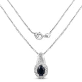 0.98 Carat Genuine Blue Sapphire and White Topaz .925 Sterling Silver Pendant