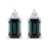1.25 Carat Genuine Green Tourmaline and White Diamond 14K White Gold Earrings