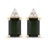 1.25 Carat Genuine Green Tourmaline and White Diamond 14K Yellow Gold Earrings