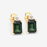 1.25 Carat Genuine Green Tourmaline and White Diamond 14K Yellow Gold Earrings