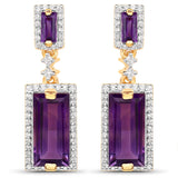 18K Yellow Gold Plated 6.01 Carat Genuine Emerald and White Topaz .925 Sterling Silver Earrings