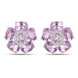 18K White Gold Plated 7.74 Carat Genuine Pink Amethyst and White Topaz .925 Sterling Silver Earrings