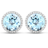 7.78 Carat Genuine Blue Topaz and White Topaz .925 Sterling Silver Earrings