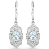 0.96 Carat Genuine Aquamarine and White Topaz .925 Sterling Silver Earrings