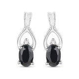 14K White Gold Plated 1.11 Carat Genuine Black Sapphire and White Diamond .925 Sterling Silver Earrings