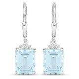 7.91 Carat Genuine Blue Topaz and White Topaz .925 Sterling Silver Earrings