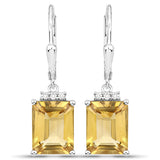 5.63 Carat Genuine Citrine and White Topaz .925 Sterling Silver Earrings