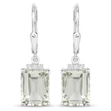 7.23 Carat Genuine Green Amethyst and White Topaz .925 Sterling Silver Earrings