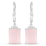 6.23 Carat Genuine Rose Quartz and White Topaz .925 Sterling Silver Earrings