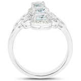 1.54 Carat Genuine Aquamarine and White Zircon .925 Sterling Silver Ring
