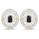 0.93 Carat Genuine Blue Sapphire and White Diamond .925 Sterling Silver Earrings
