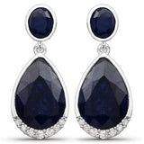 7.90 Carat Dyed Sapphire and White Diamond .925 Sterling Silver Earrings