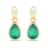 1.35 Carat Genuine Zambian Emerald and White Diamond 10K Yellow Gold Earrings