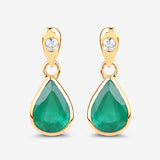1.35 Carat Genuine Zambian Emerald and White Diamond 10K Yellow Gold Earrings
