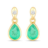 1.35 Carat Genuine Zambian Emerald and White Diamond 14K Yellow Gold Earrings