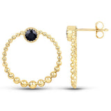 0.38 Carat Genuine Blue Sapphire and White Diamond 10K Yellow Gold Earrings