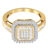 10K Yellow Gold 1/2 Cttw Diamond Square Cluster Cocktail Ring