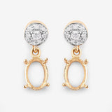 0.11 Carat Genuine White Diamond 14K Yellow Gold Semi Mount Earrings - holds 7x5mm Oval Gemstones