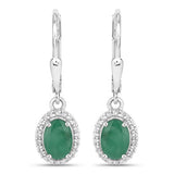 1.72 Carat Genuine Emerald and White Topaz .925 Sterling Silver Earrings