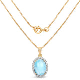 14K Yellow Gold Plated 13.55 Carat Genuine Larimar and White Topaz .925 Sterling Silver Pendant
