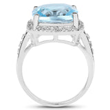 7.18 Carat Genuine Blue Topaz and White Topaz .925 Sterling Silver Ring