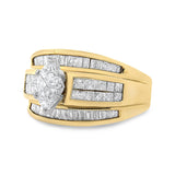14K Yellow Gold 1 1/2 Cttw Pie, Princess and Baguette-cut Diamond Marquise Shaped Engagement Cocktail Ring Band (H-I Color, I1-I2 Clarity) - Ring Size 7