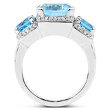 4.40 Carat Blue Topaz Ring with 2.70 Carat Multi-Gems in Sterling Silver