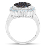 3.68 Carat Genuine Cobalt Blue Drusy & Swiss Blue Topaz .925 Sterling Silver Ring