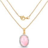 14K Yellow Gold Plated 11.75 Carat Genuine Opal Pink and White Topaz .925 Sterling Silver Pendant