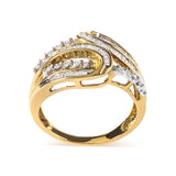 10K Yellow Gold 1/2 Cttw Round and Baguette cut Diamond Open Space Bypass Ring (H-I Color, SI2-I1 Clarity) - Ring Size 7