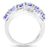 1.71 Carat Genuine Tanzanite and White Diamond .925 Sterling Silver Ring