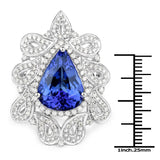 11.68 Carat Genuine Tanzanite and White Diamond 18K White Gold Ring