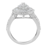 .925 Sterling Silver 1.0 Cttw Round & Baguette-Cut Diamond Marquise-Shaped Cluster Triple Stepped Halo Cocktail Fashion Ring (I-J Color, I2-I3 Clarity) - Size 7