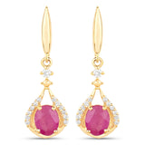 0.70 Carat Genuine Ruby and White Diamond 14K Yellow Gold Earrings