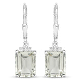 7.23 Carat Genuine Green Amethyst and White Topaz .925 Sterling Silver Earrings