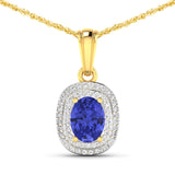 1.45 Carat Genuine Tanzanite and White Diamond 14K Yellow Gold Pendant