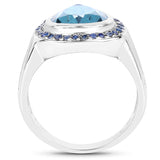 5.42 Carat Genuine Blue Topaz and Blue Sapphire .925 Sterling Silver Ring