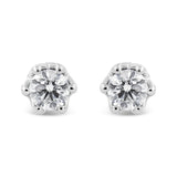 14K White Gold 1/2 Cttw Round Diamond Crown Stud Earring (I-J Color, I1-I2 Clarity)