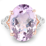 18K Rose Gold Plated 10.50 Carat Genuine Pink Amethyst and White Topaz .925 Sterling Silver Ring