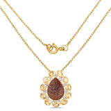 14K Yellow Gold Plated 5.14 Carat Genuine Red Droozi and Citrine .925 Sterling Silver Pendant
