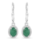 1.72 Carat Genuine Emerald and White Topaz .925 Sterling Silver Earrings