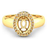 0.22 Carat Genuine White Diamond 14K Yellow Gold Semi Mount Ring - holds 9x7mm Oval Gemstone