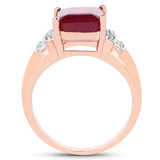 14K Rose Gold Plated 4.26 Carat Genuine Glass Filled Ruby and White Topaz .925 Sterling Silver Ring
