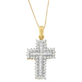 14K Yellow Gold 2.0 Cttw Multi-Row Diamond Cross Pendant Necklace