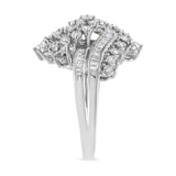 10K White Gold 1/2 Cttw Round and Baguette-Cut "S" Shaped Bypass Cocktail Ring (I-J Color, I1-I2 Clarity) - Size 7